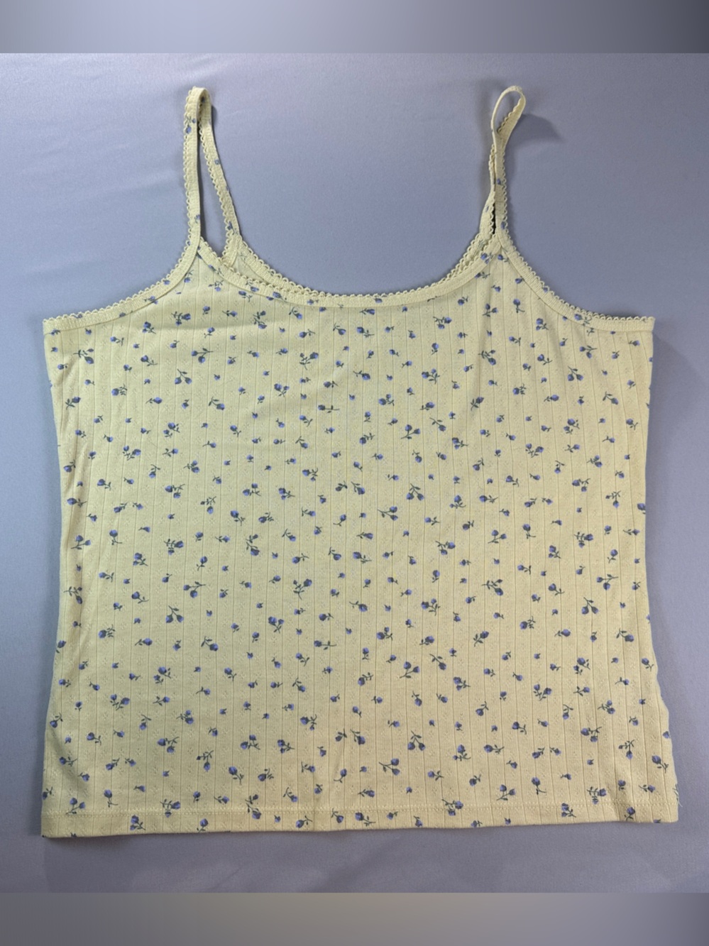 No Boundaries Yellow Floral Ribbed Cami Tank Top XL 16 18